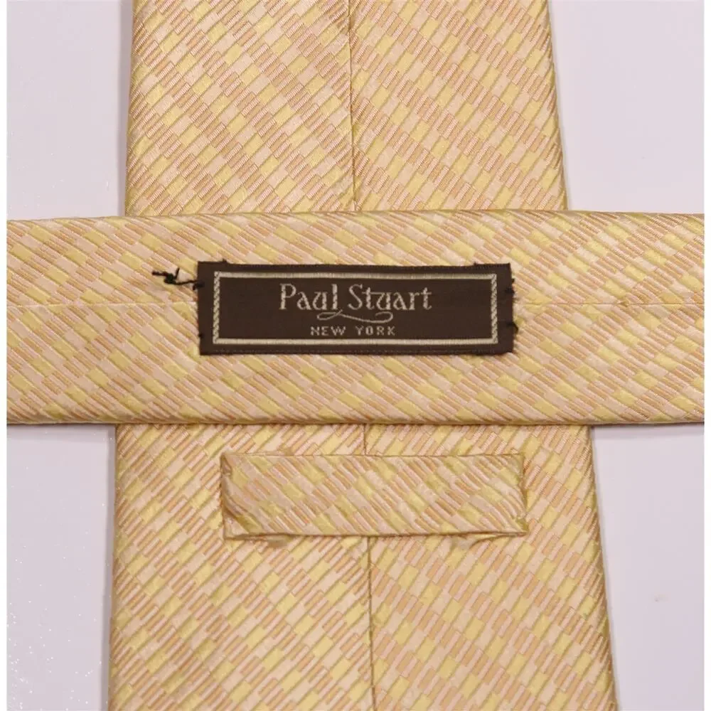 Paul Stuart Gold Jacquard Silk Necktie Tie Made in Japan